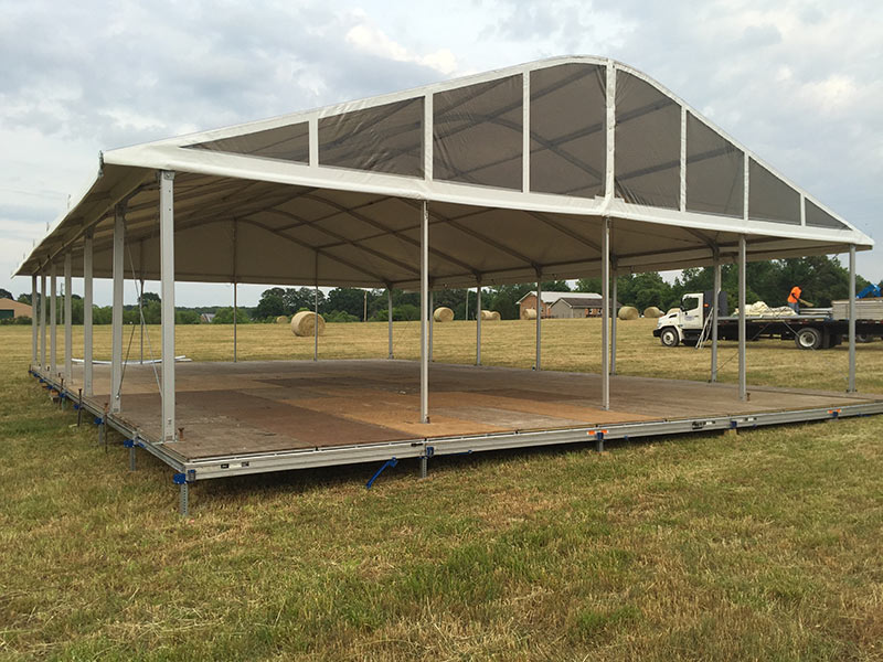 The skeleton of a tent from tent manufacturers ready for an event.
